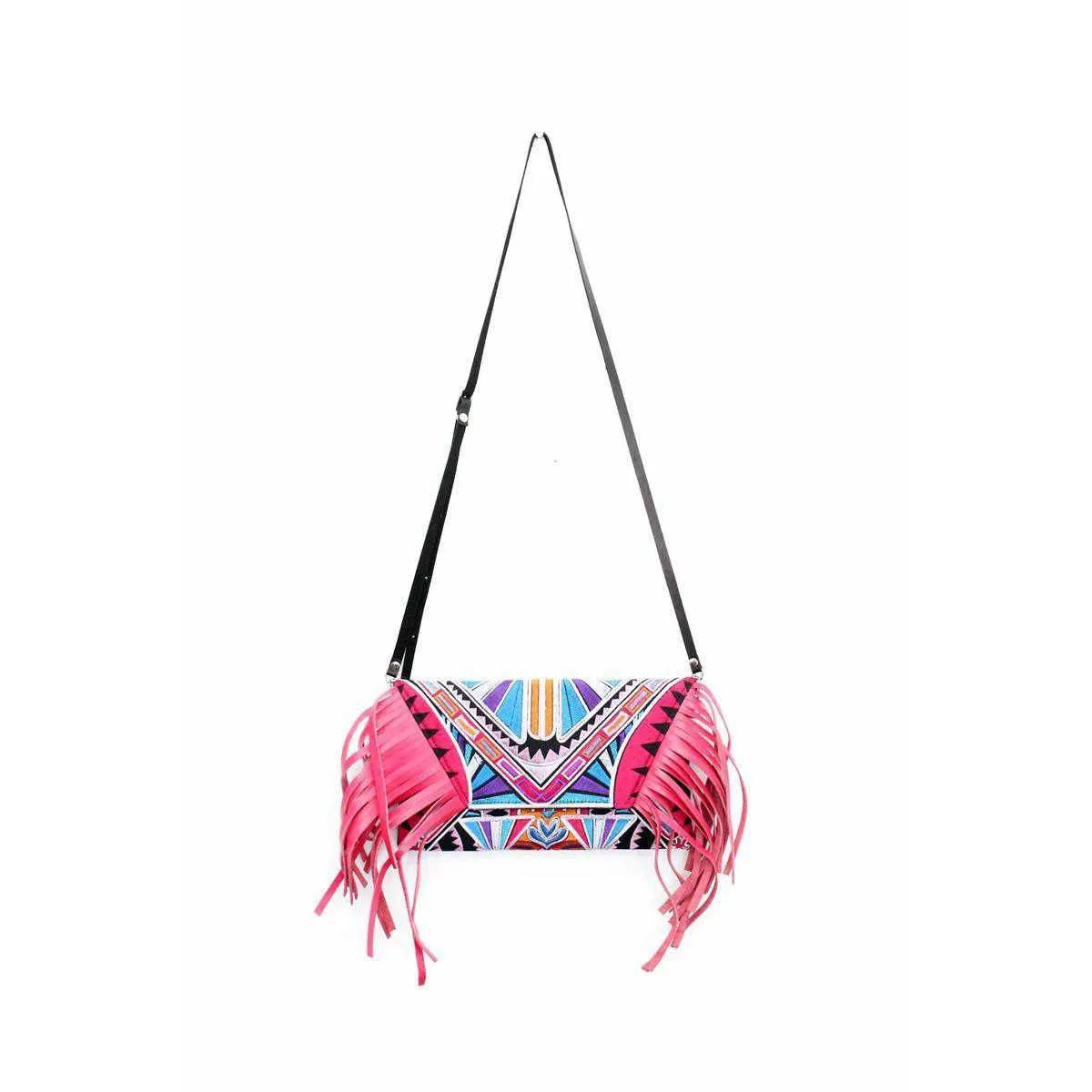 BUNDLE: 5 Piece Embroidery & Leather Fringe Crossbody Bag - Thailand