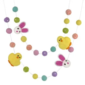 Bunny & Chick Easter Felt Ball Garland- Bright Rainbow