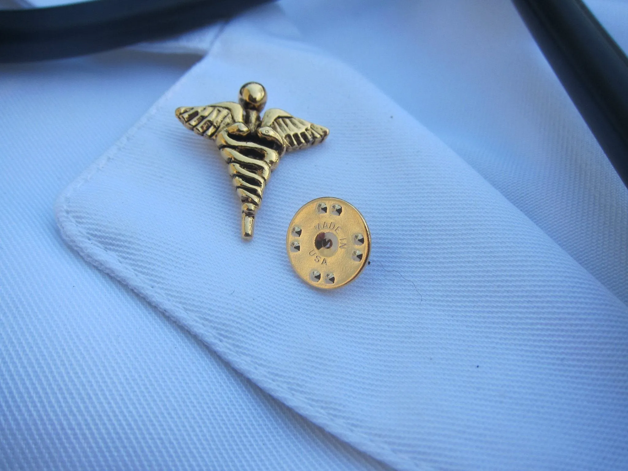 Caduceus Gold Lapel Pin