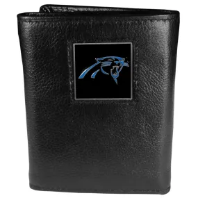 Carolina Panthers Deluxe Leather Tri-fold Wallet Packaged in Gift Box