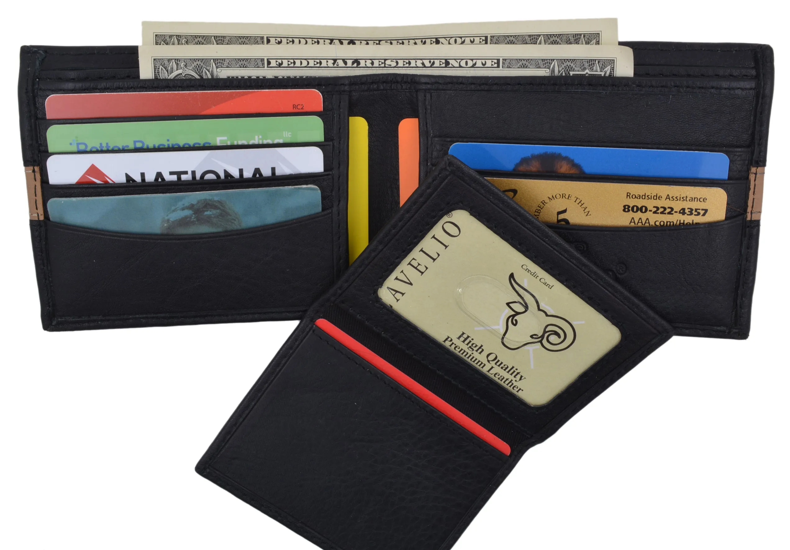 Cavelio Leather Men's Bifold Credit Card Removable ID Wallet