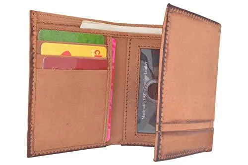 Cazoro Genuine Leather Mens RFID Blocking Slim Trifold Wallet 8 Cards 1 ID Window 2 Bill Pockets RFID611305