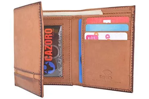 Cazoro Genuine Leather Mens RFID Blocking Slim Trifold Wallet 8 Cards 1 ID Window 2 Bill Pockets RFID611305