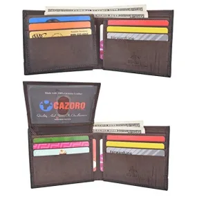 Cazoro Men's Genuine Leather RFID Blocking Bifold Extra Capacity Top Flip ID Wallet Brown RFID611301