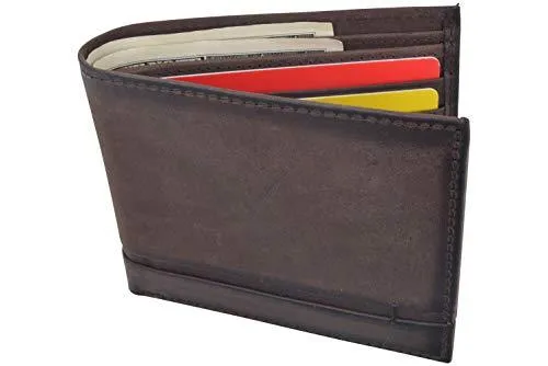 Cazoro Men's Genuine Leather RFID Blocking Bifold Extra Capacity Top Flip ID Wallet Brown RFID611301