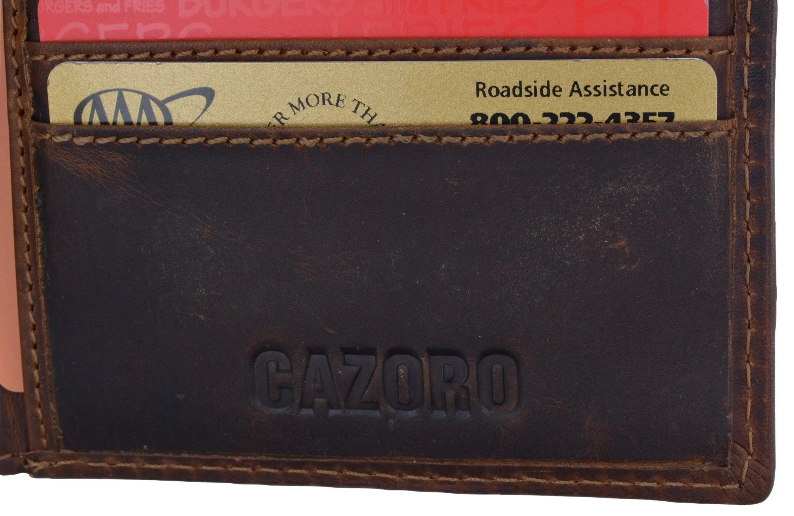 Cazoro Mens RFID Blocking Slim Hipster Bifold Euro Hunter Leather Wallet