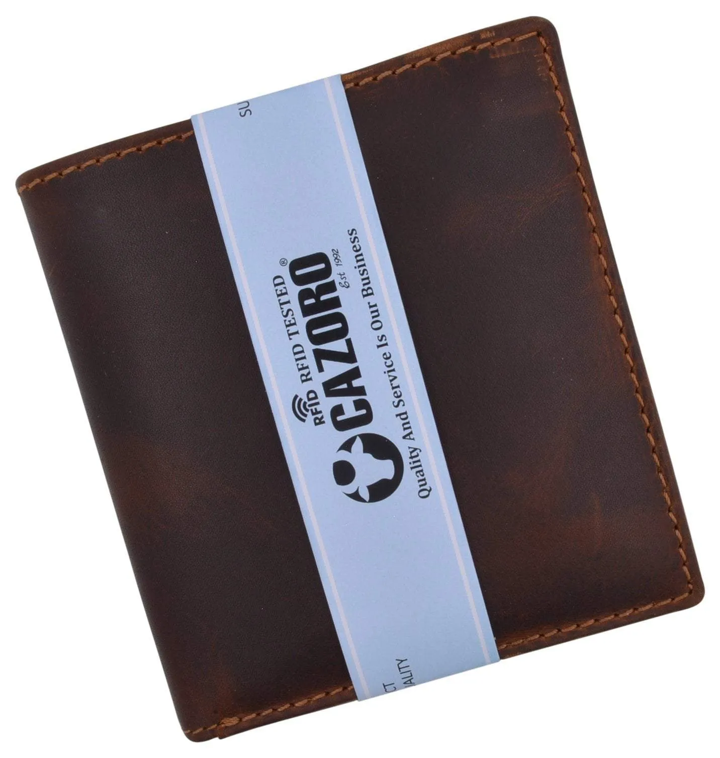 Cazoro Mens RFID Blocking Slim Hipster Bifold Euro Hunter Leather Wallet