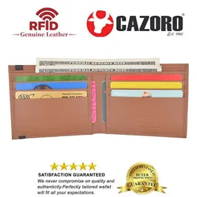 Cazoro Men’s Slimfold RFID Safe Slim Bifold Wallet Smooth Leather Front Pocket Tan RFID611290