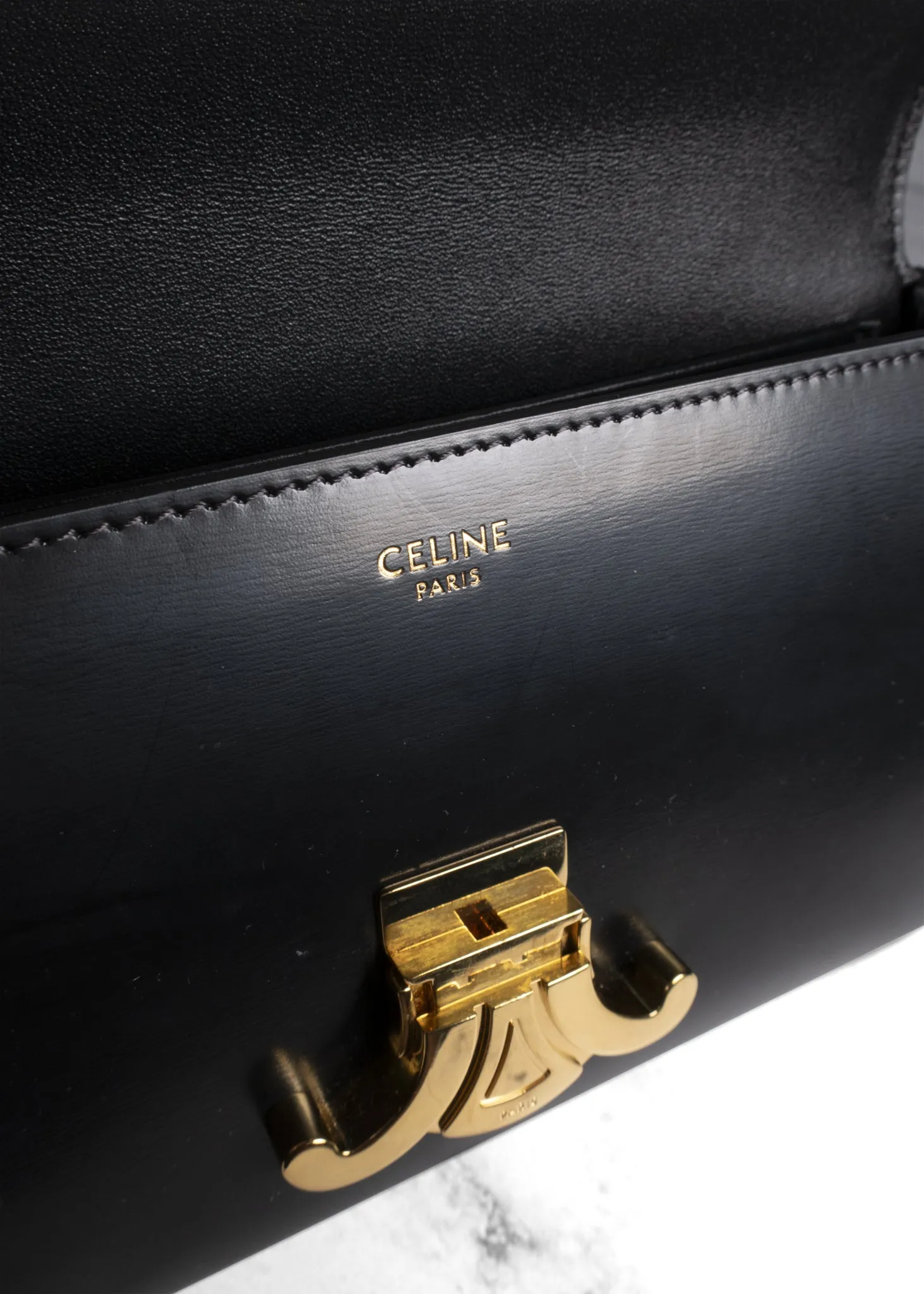 Celine 2022 Teen Shiny Calfskin Triomphe Shoulder Bag