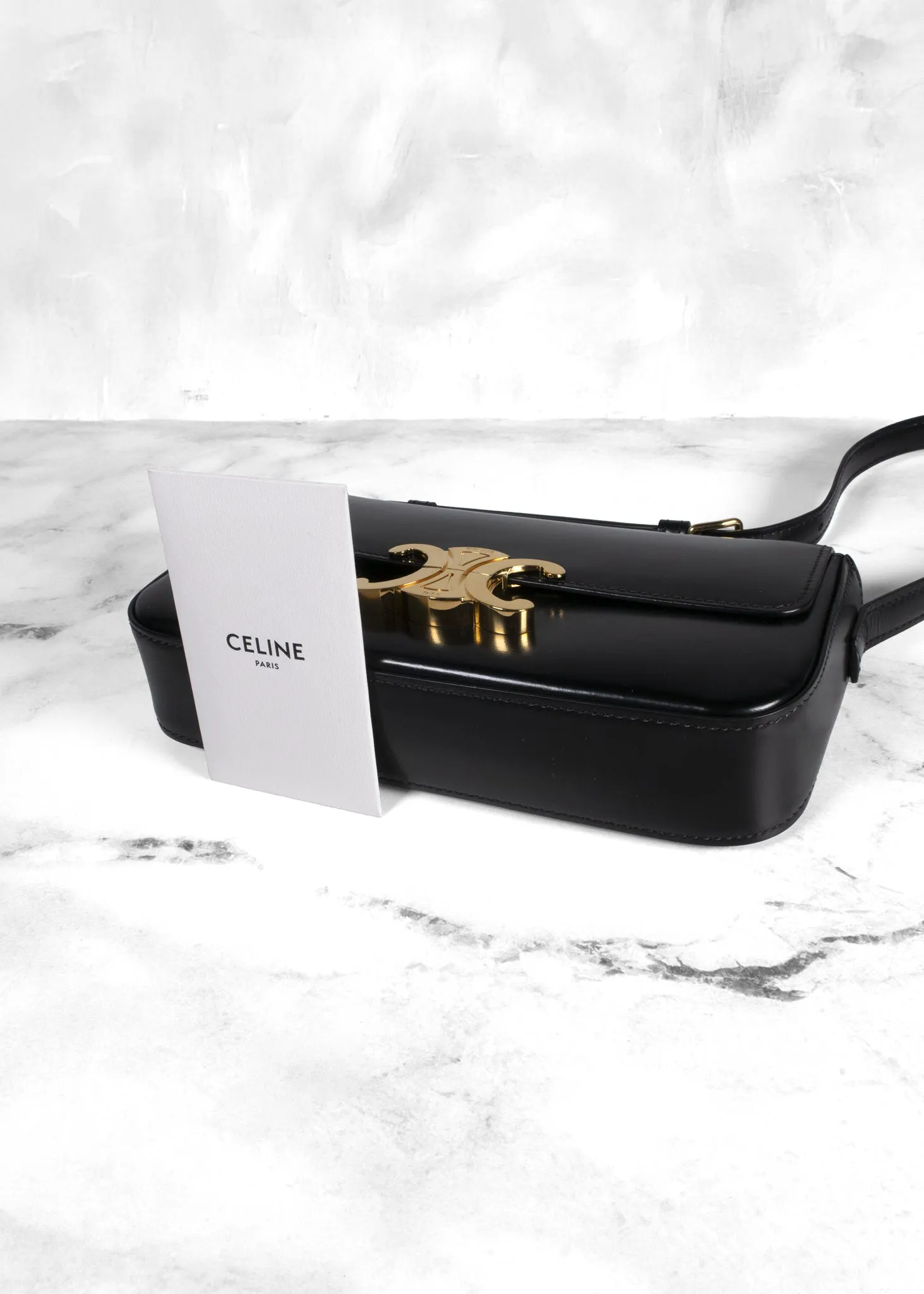 Celine 2022 Teen Shiny Calfskin Triomphe Shoulder Bag