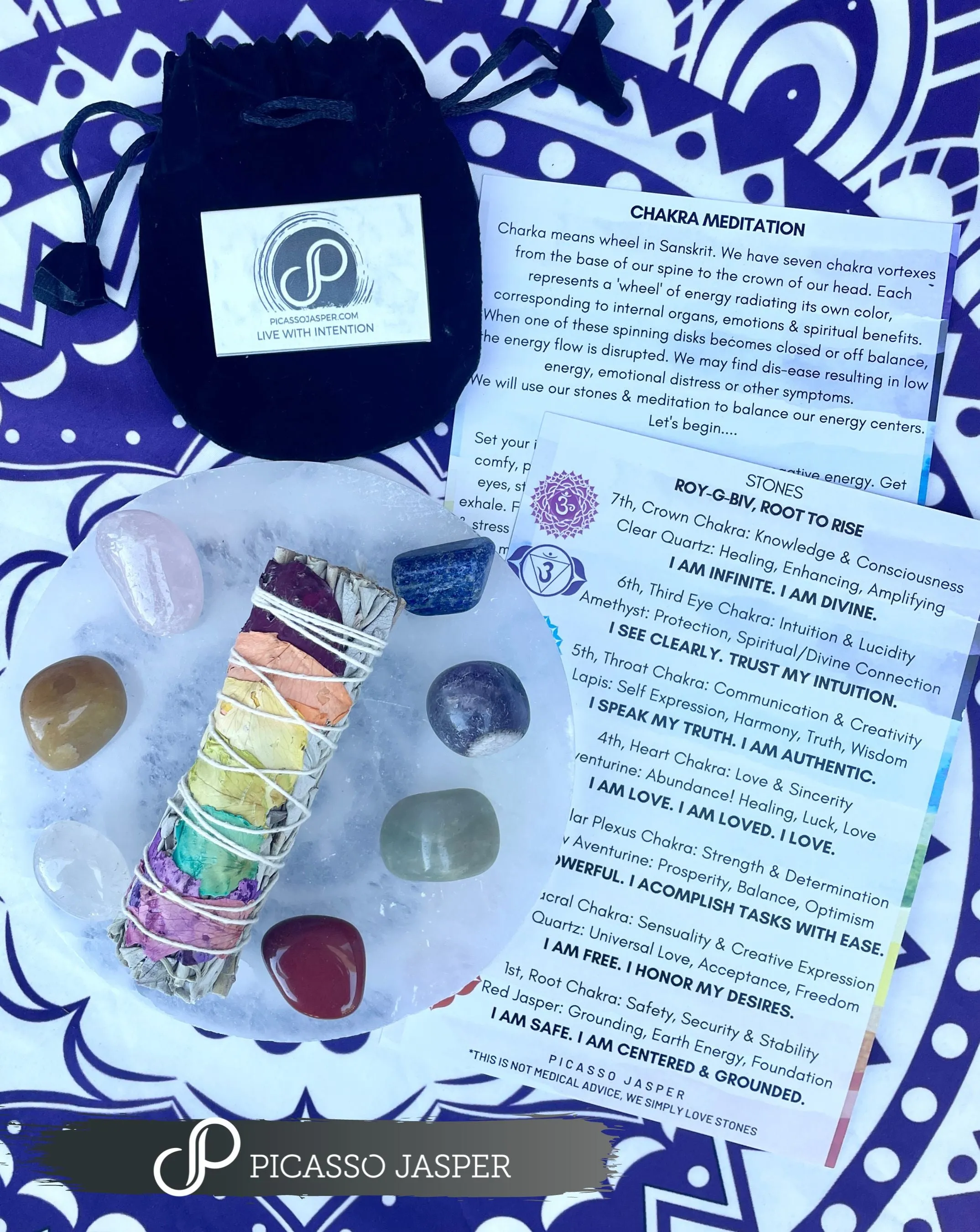 Chakra Stone Set   Sage & Meditation Card Bundle