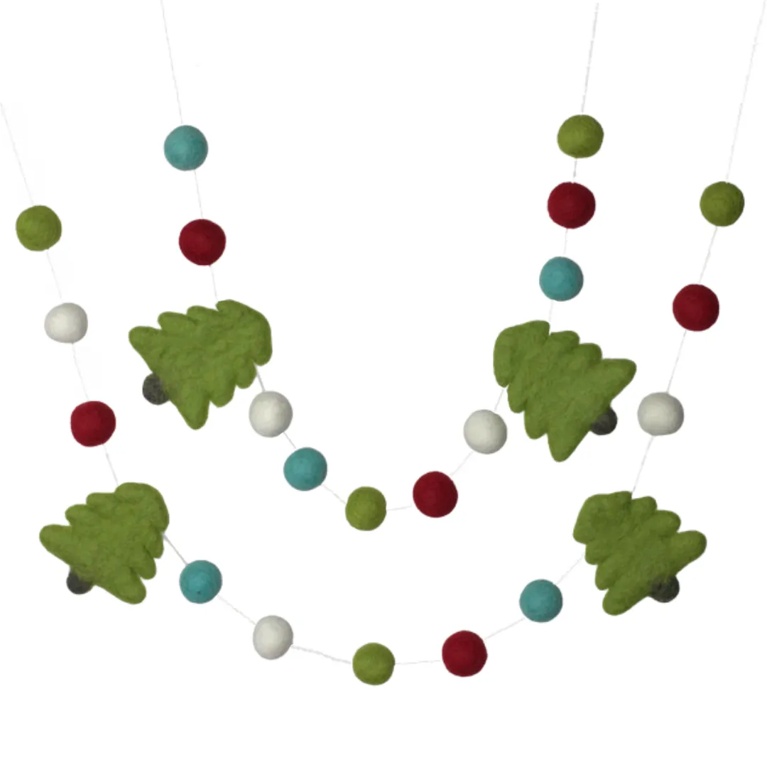 Christmas Tree Felt Garland- Turquoise, Red, Green, White