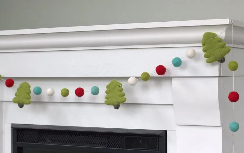 Christmas Tree Felt Garland- Turquoise, Red, Green, White