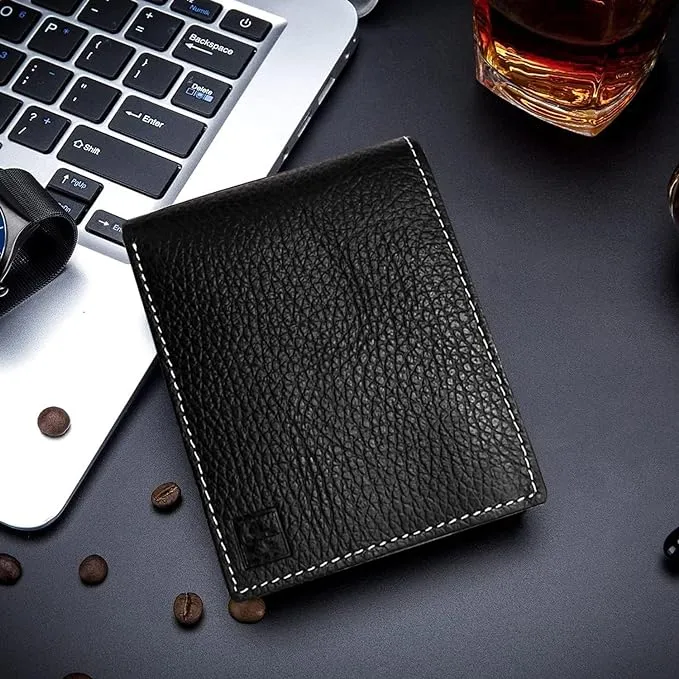 CIMONI® Premium Genuine Leather Wallet for Men Casual Wallet with RFID Protection 4 Card 1 Coin Slots Slim Elegant Design Wallet (Color - Black)