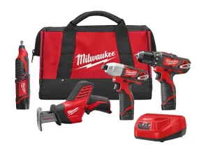 Combo Kit - Milwaukee M12™ Cordless LITHIUM-ION 4-Tool Combo Kit, 2497-24