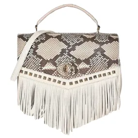 Cuadra DU568 LD Plunge Natural Python Studs & Fringe Bag