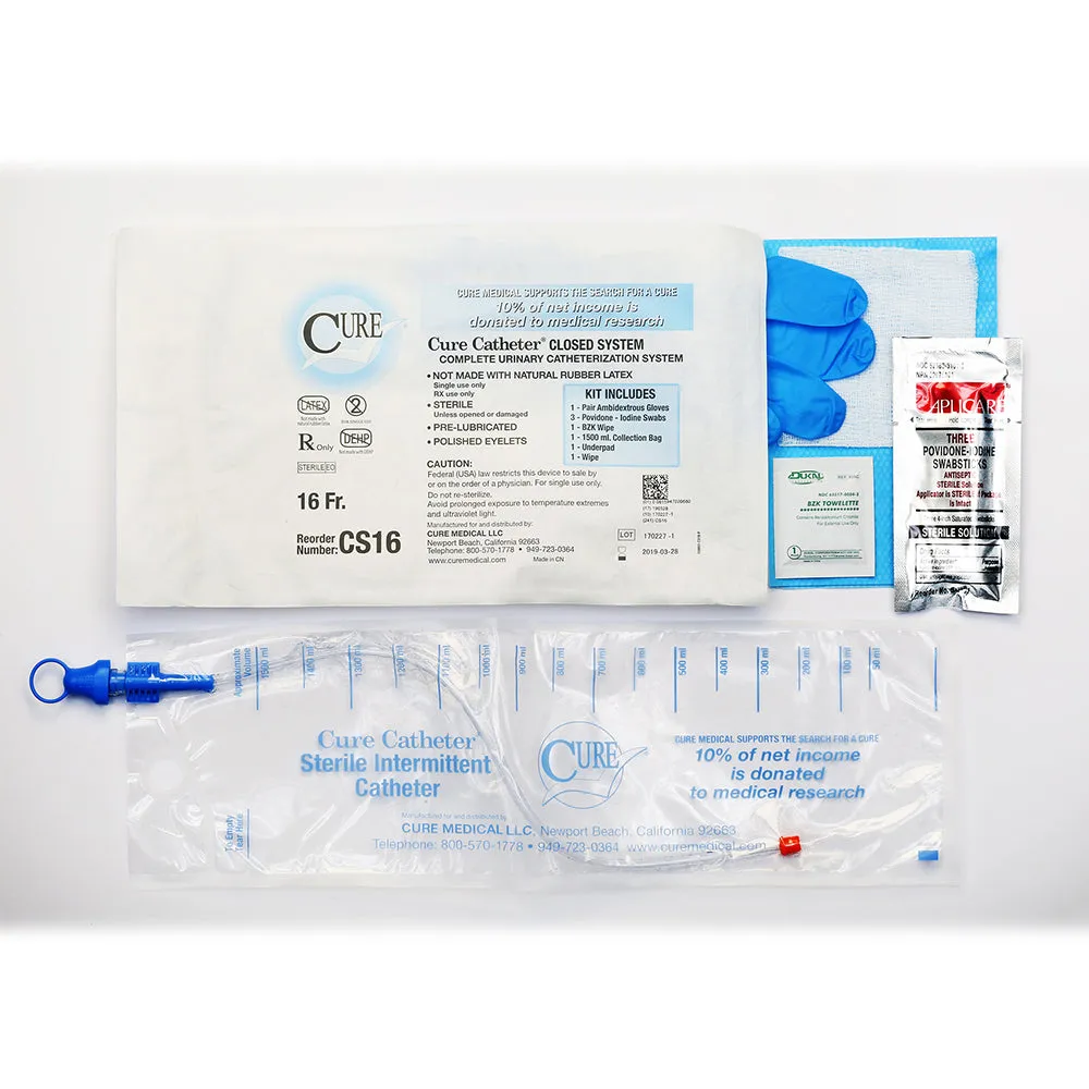 Cure Medical Closed System Catheter, Straight Tip