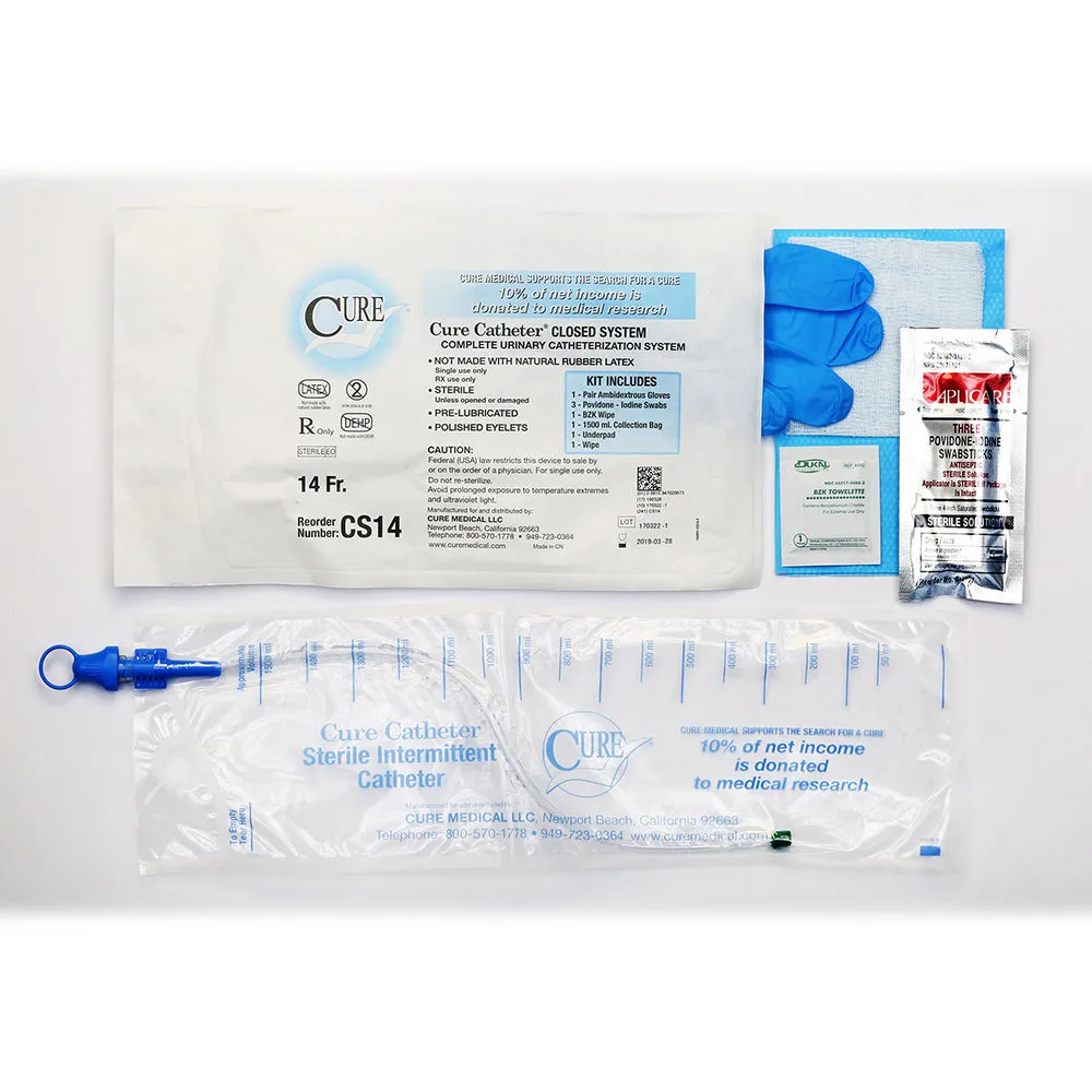 Cure Medical Closed System Catheter, Straight Tip