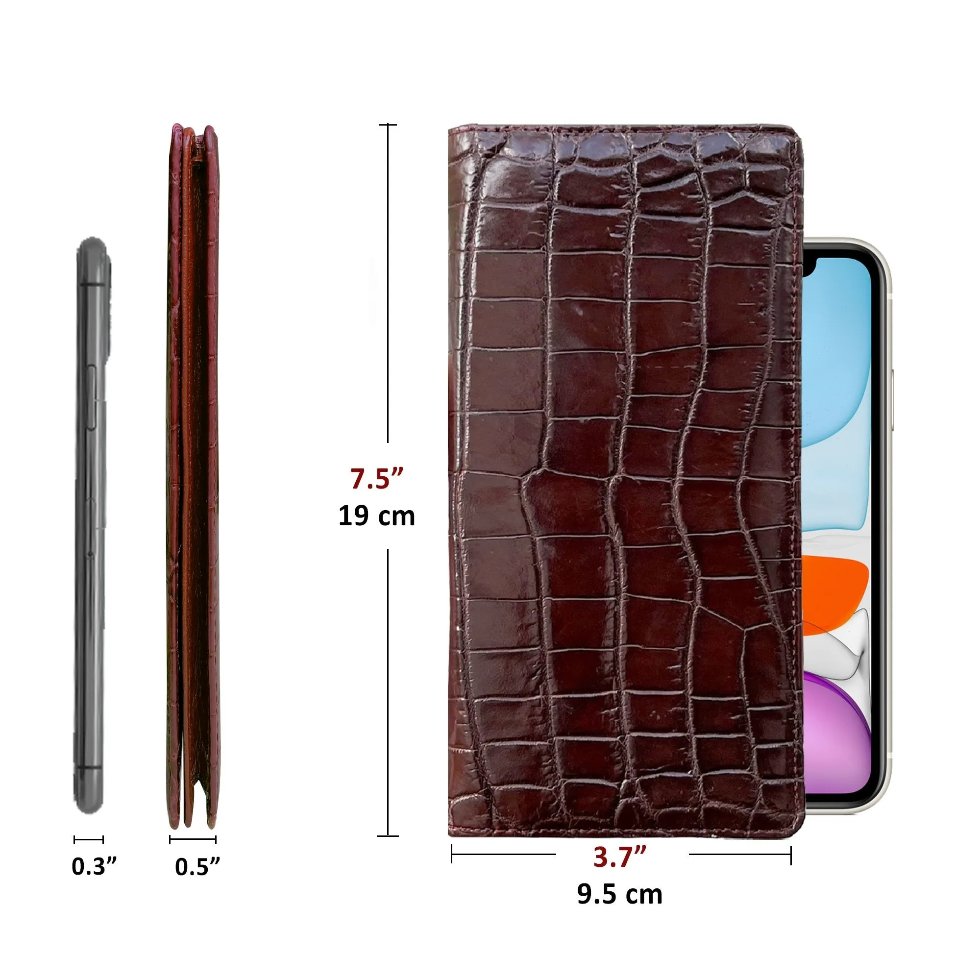 Dark Brown Double Side Alligator Long Wallet For Men | Premium Crocodile Leather Checkbook RFID Blocking | LON33-CS