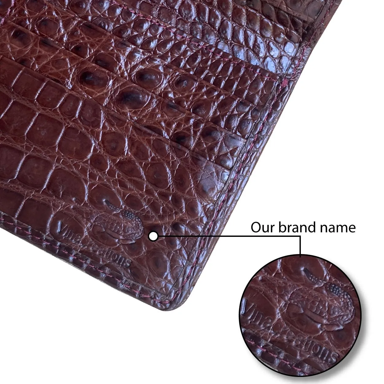 Dark Brown Double Side Alligator Long Wallet For Men | Premium Crocodile Leather Checkbook RFID Blocking | LON33-CS