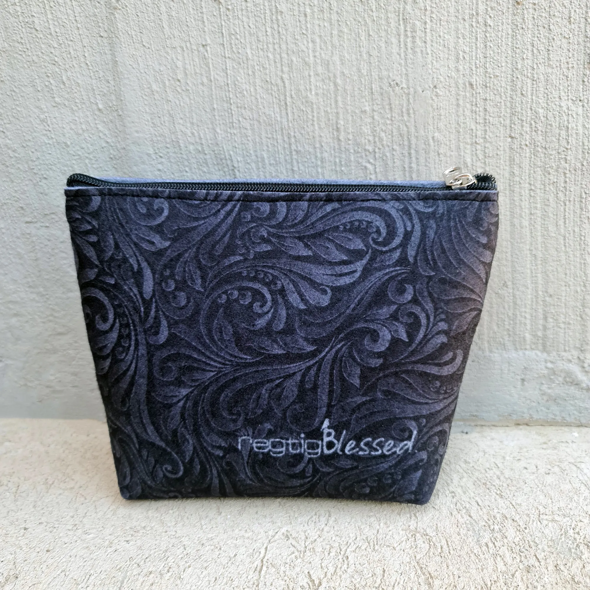 Dark Paisley - Recycled Felt Cosmetic Bag