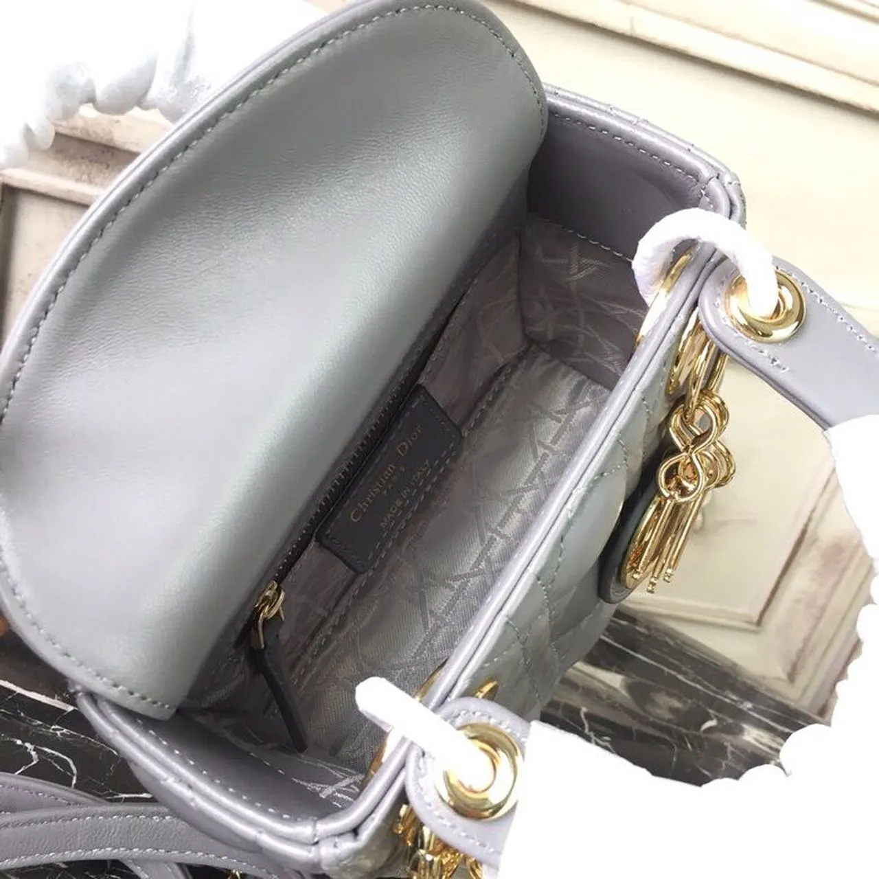 DI Mini Lady Bag Gold Toned Hardware Grey For Women 18cm/7in CD