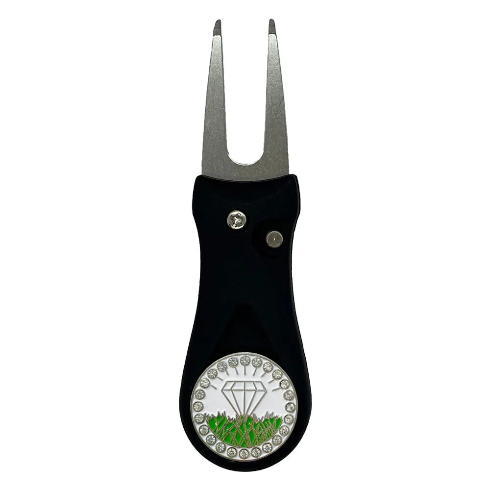 Diamond In The Rough (White) Golf Ball Marker With Colored Divot Repair Tool