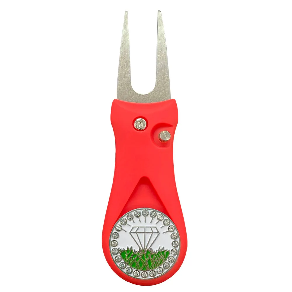 Diamond In The Rough (White) Golf Ball Marker With Colored Divot Repair Tool