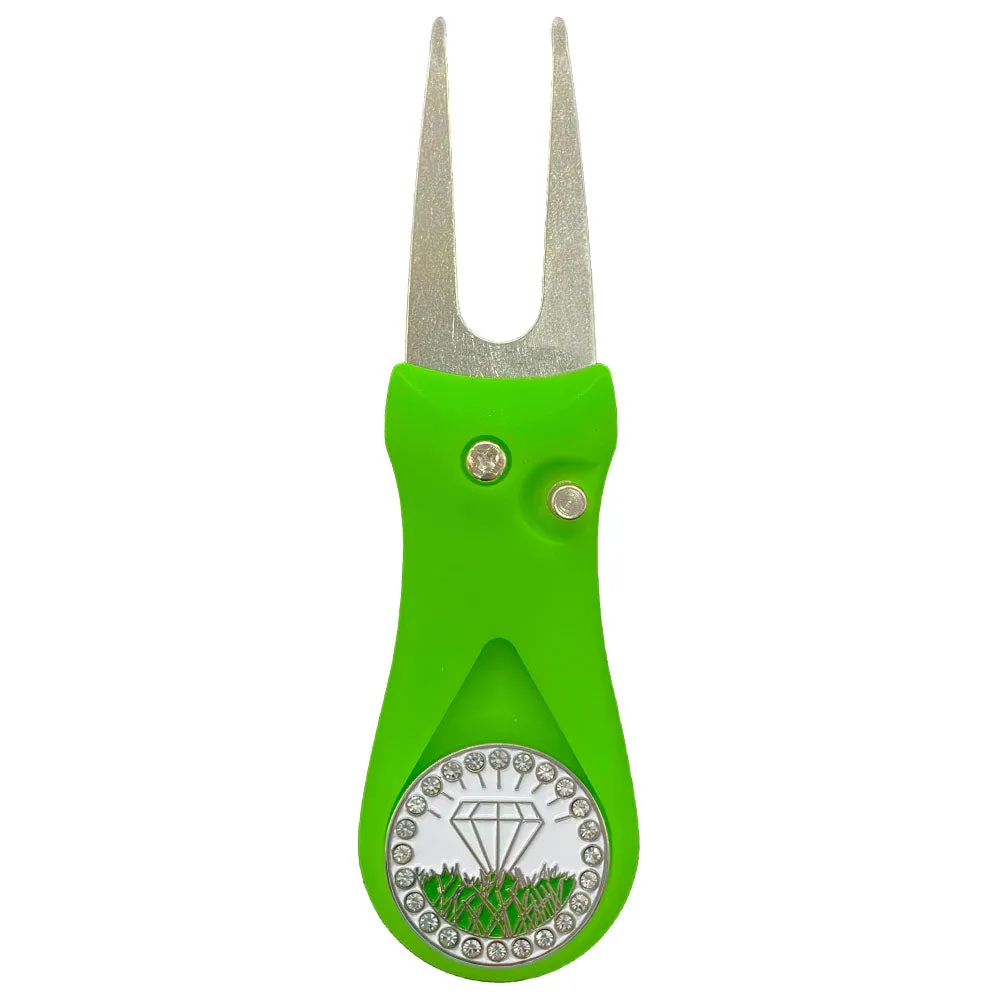 Diamond In The Rough (White) Golf Ball Marker With Colored Divot Repair Tool