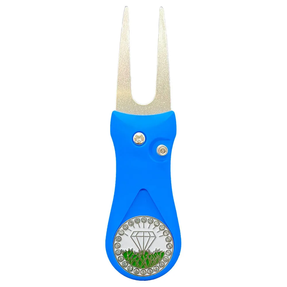 Diamond In The Rough (White) Golf Ball Marker With Colored Divot Repair Tool