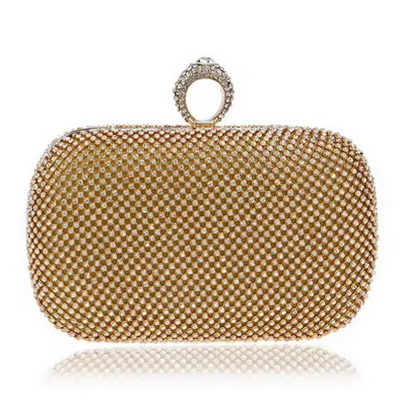 Diamond-Studded Evening Clutch Bag with Chain -  Women's Evening Bag