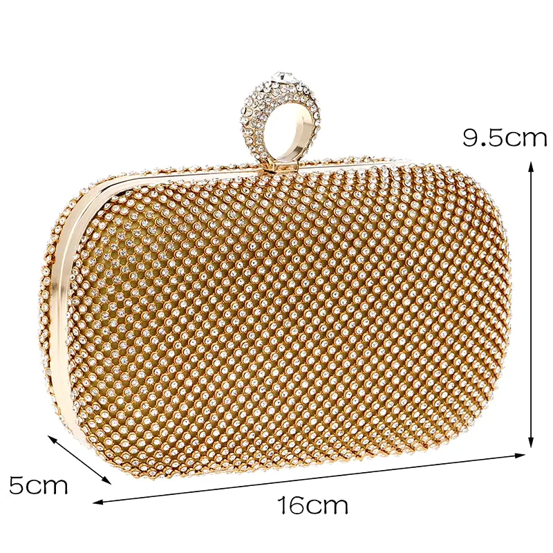 Diamond-Studded Evening Clutch Bag with Chain -  Women's Evening Bag