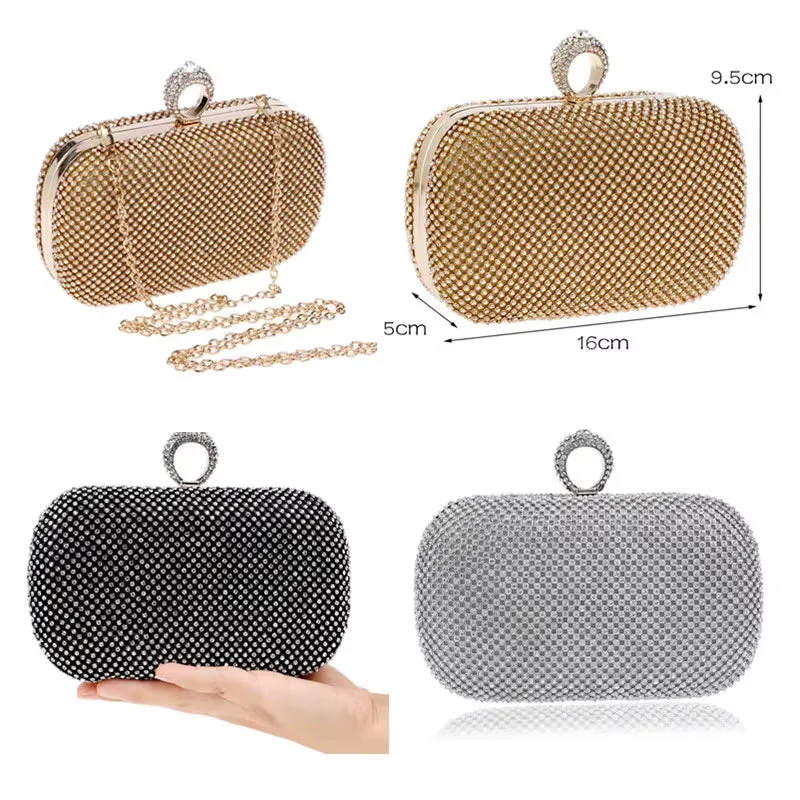 Diamond-Studded Evening Clutch Bag with Chain -  Women's Evening Bag