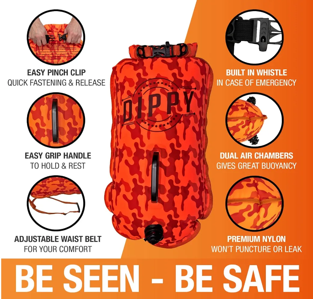 DIPPY 28 Litre Swim Dry Bag in Orange Camo