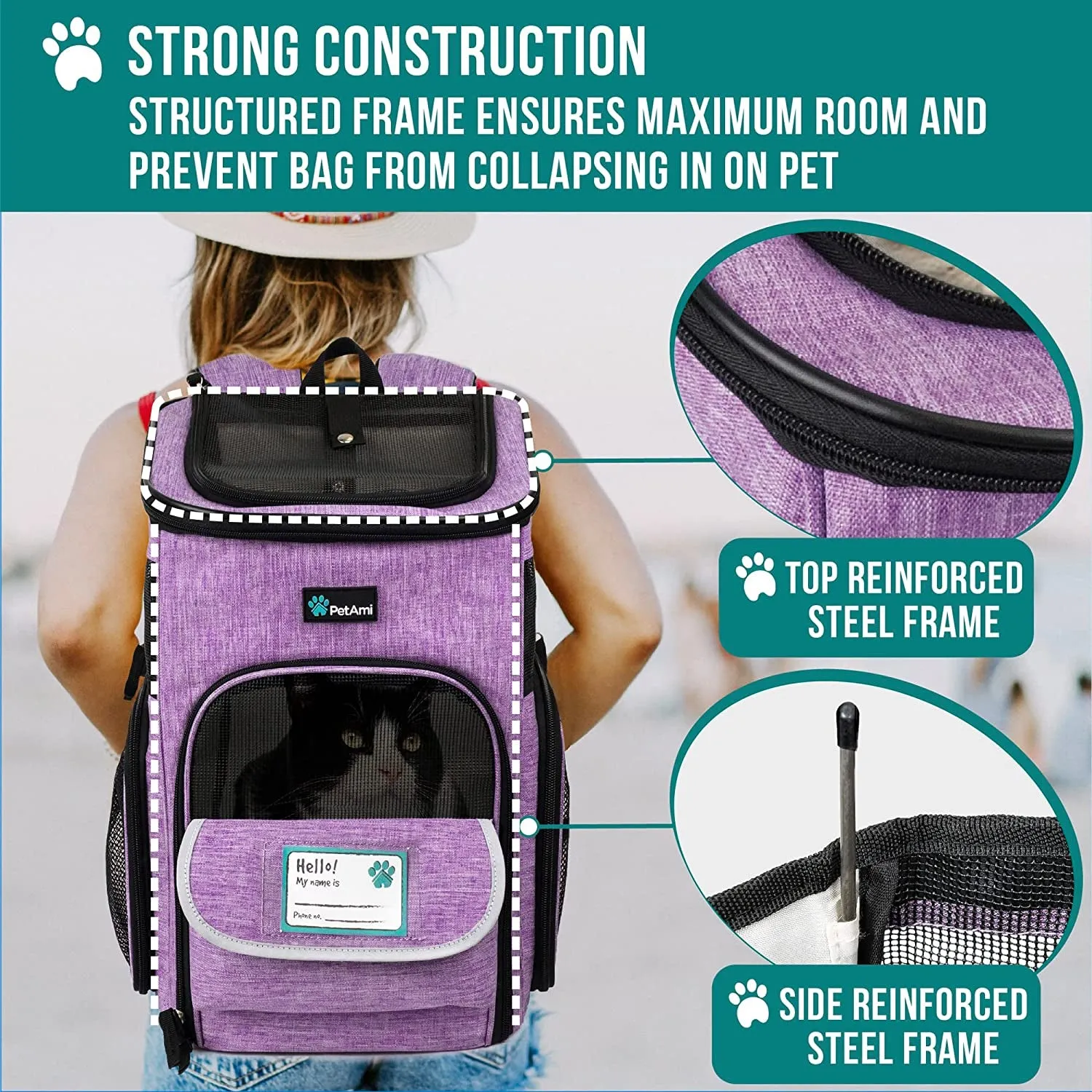 Dog Backpack Carrier, Airline Approved Cat Backpacks for Carrying Small Large Cats, Pet Carrier Back Pack, Ventilated Soft Sided for Travel, Hiking, Camping, Max 18 Lbs, Purple