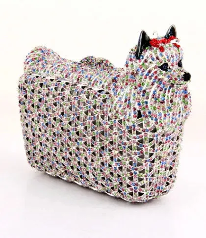 Doggy Puppy Gold Crystal Clutch Evening Bags Party Minaudierer Purses