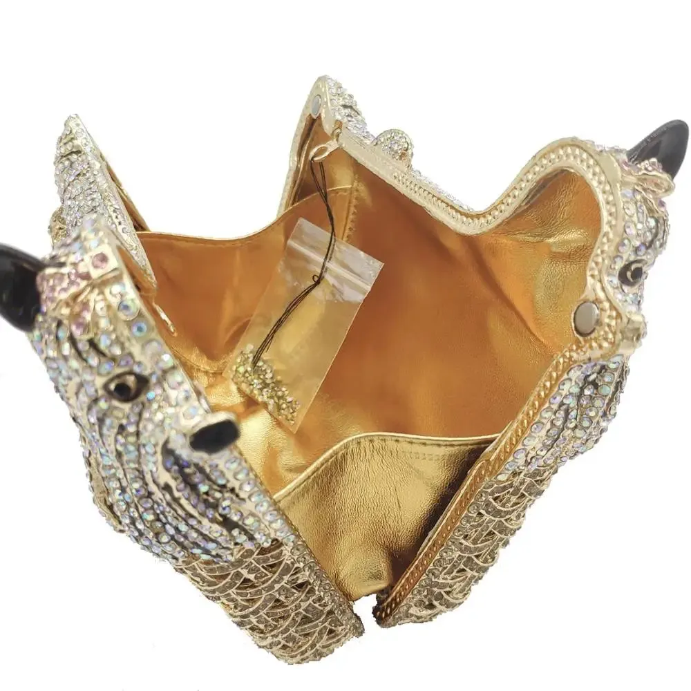 Doggy Puppy Gold Crystal Clutch Evening Bags Party Minaudierer Purses