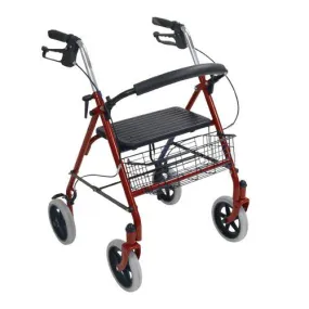 Drive Medical Four Wheel Rollator Walker with Fold Up Removable Back Support - 300 lbs. Weight Capacity, Red