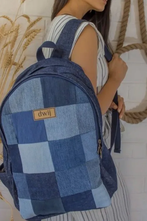 Dwij Random Patch Denim & Felt Backpack