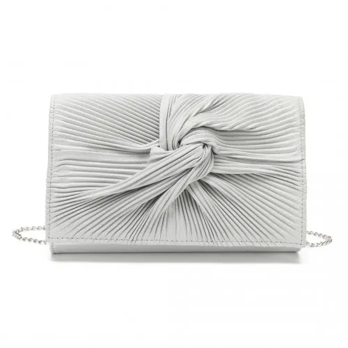 Elegant Miss Lulu Women's Pleated Bow Evening Bag Clutch Handbag - Silver | Perfect for Special Occasions & Everyday Use