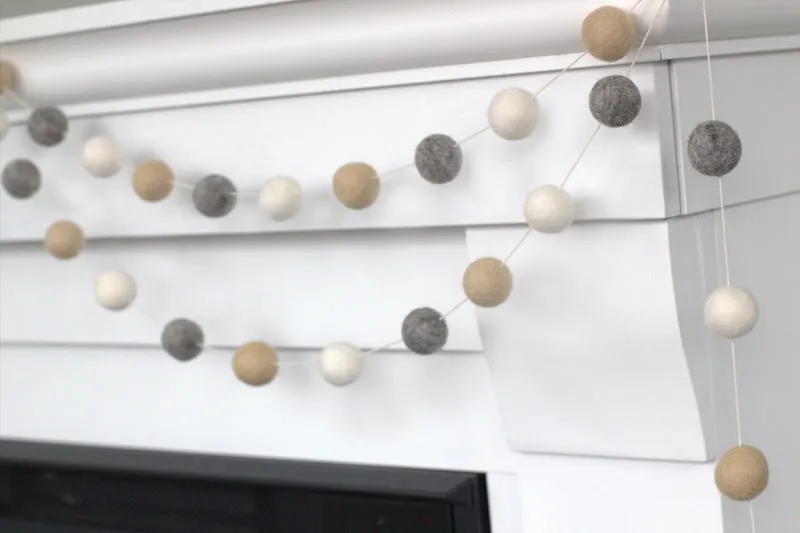 Felt Ball Garland- Almond, Gray & White