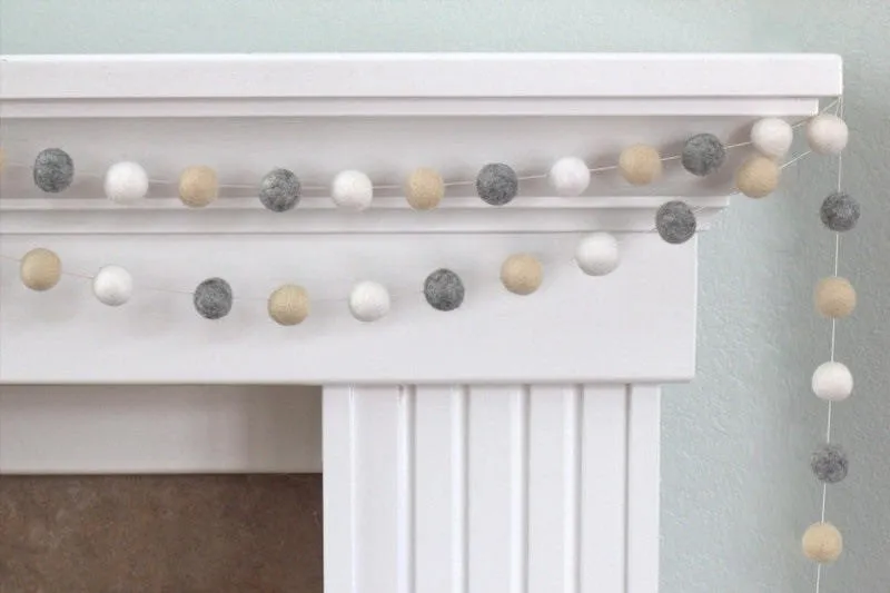 Felt Ball Garland- Almond, Gray & White