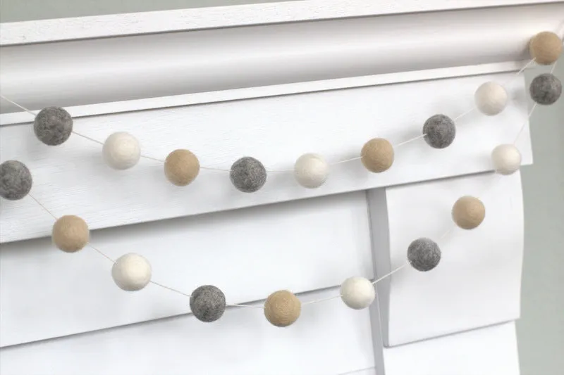 Felt Ball Garland- Almond, Gray & White