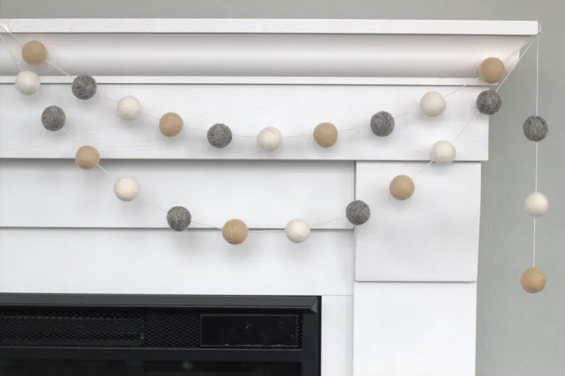 Felt Ball Garland- Almond, Gray & White