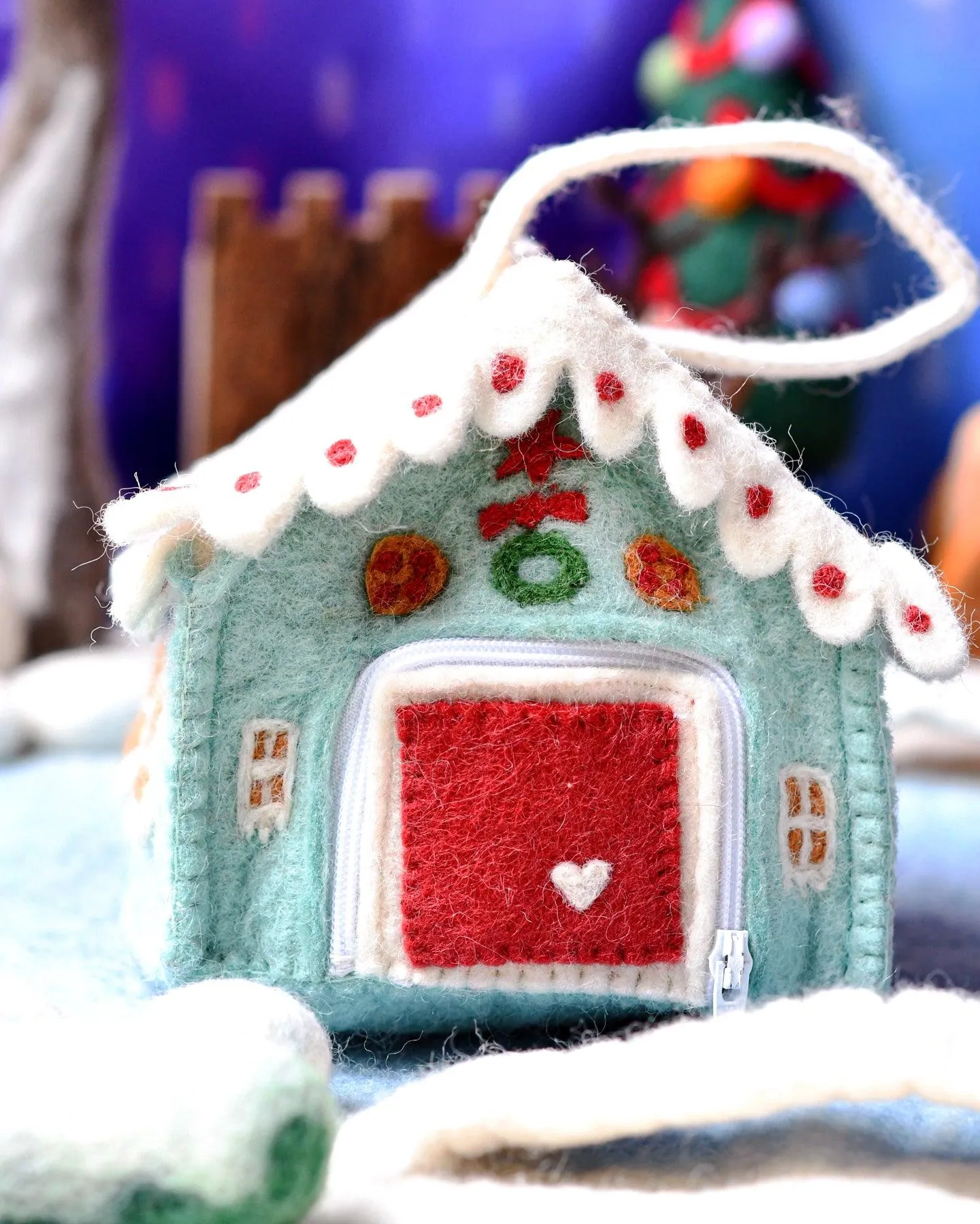 Felt Gingerbread House - Blue and Pink