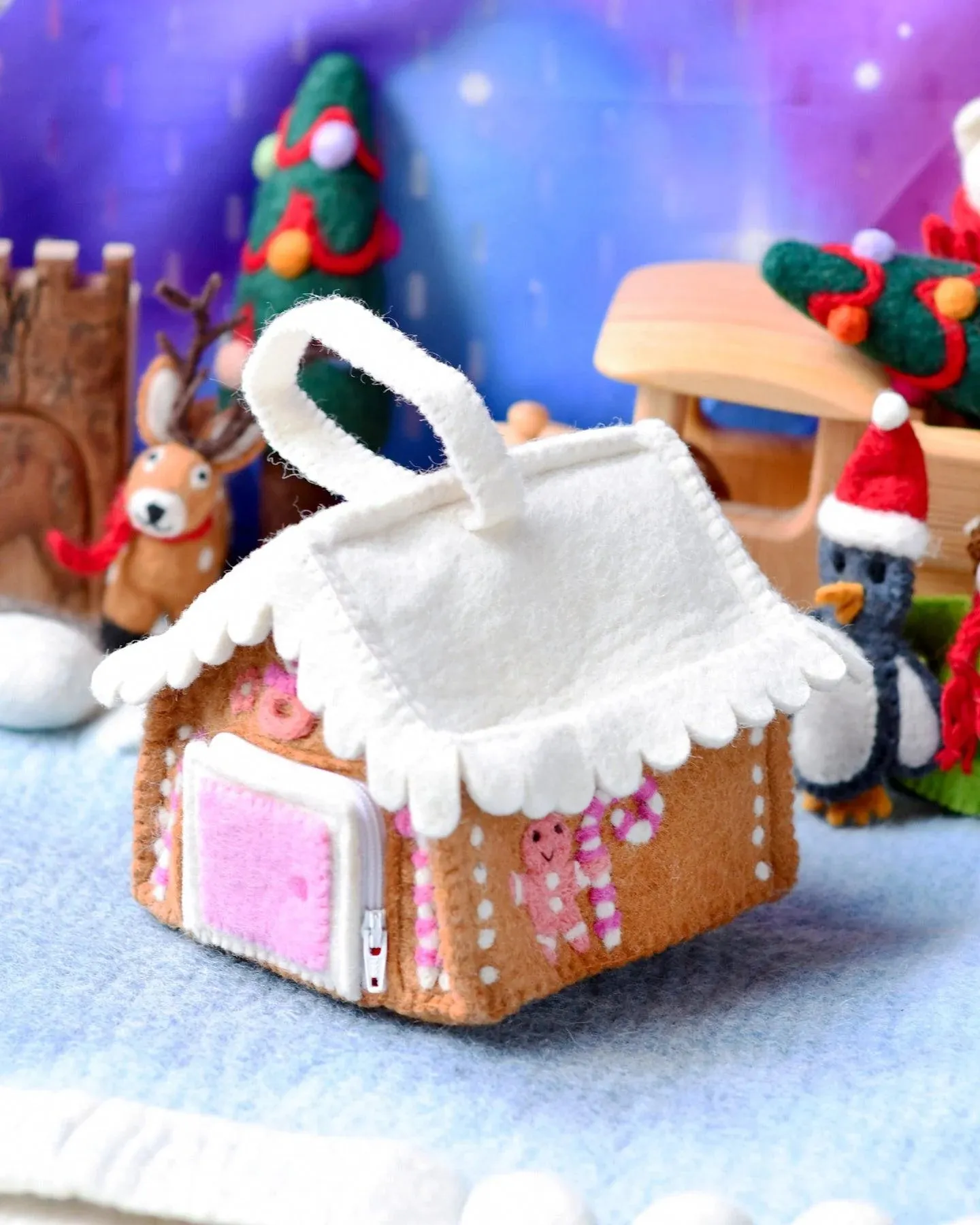 Felt Gingerbread House - Blue and Pink