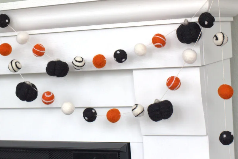 Felt Pumpkin Garland- Orange, Black Dots & Swirls