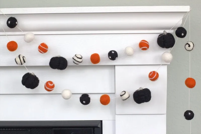 Felt Pumpkin Garland- Orange, Black Dots & Swirls