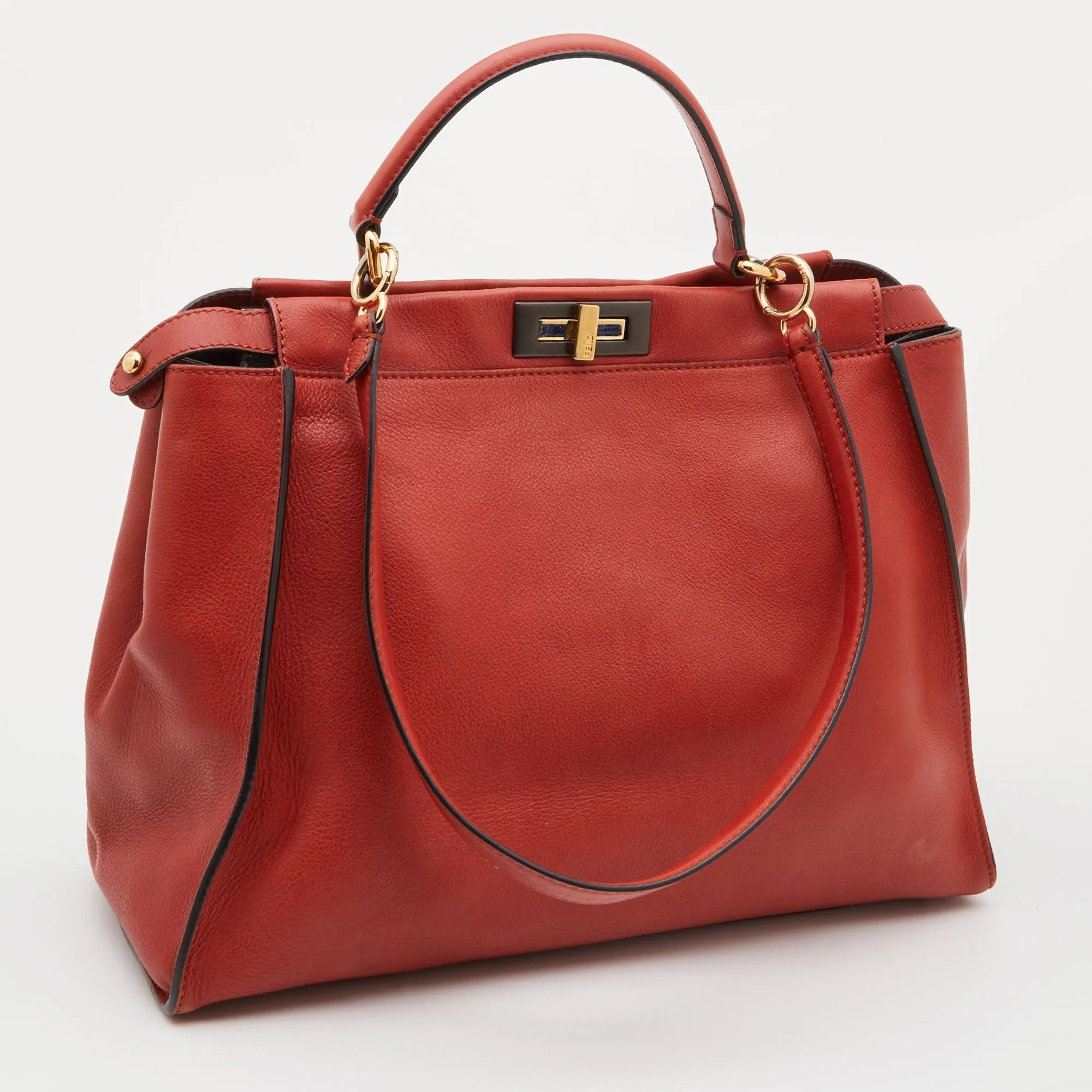 FENDI Rust Leather Large Peekaboo Iconic Top Handle Bag