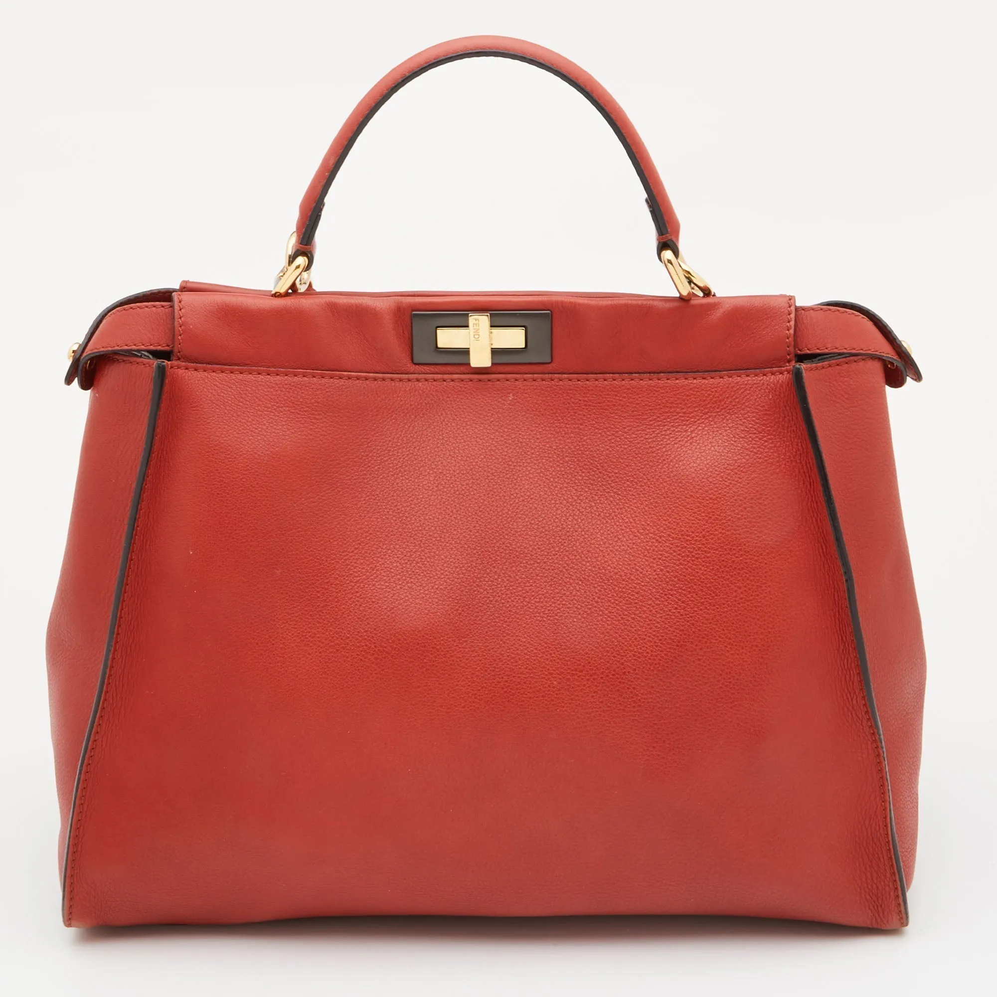 FENDI Rust Leather Large Peekaboo Iconic Top Handle Bag